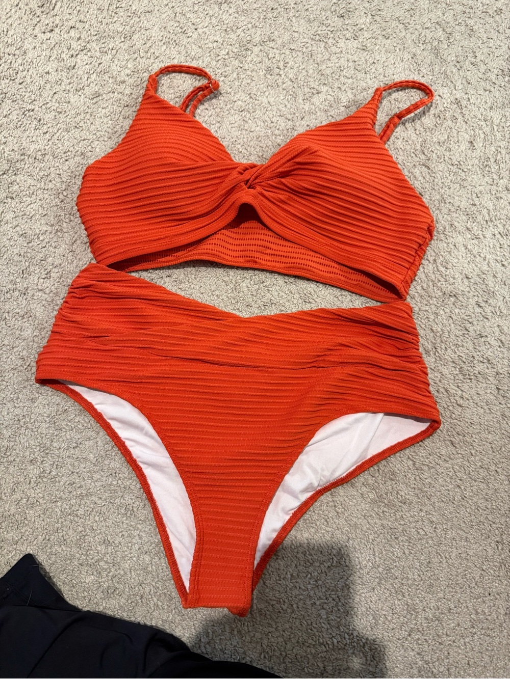 Twist-Front Textured Bikini Set in Bright Orange